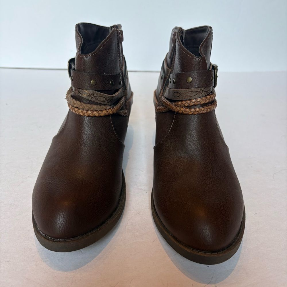 Pop Women's Brown Ankle Boots Side Zipper Size 6.5M - Picture 2 of 11